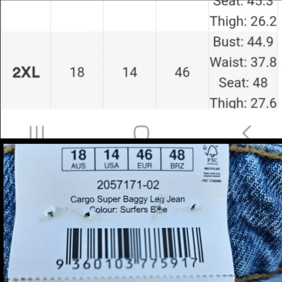 Super Baggy Cargo Denim Jeans By Cotton On Sz 14 - Picture 6 of 16